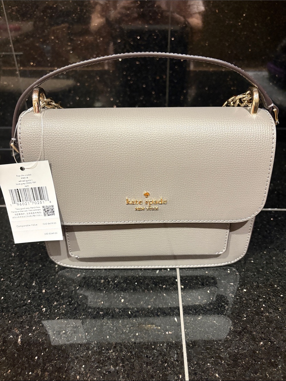 kate spade Remi Small Flap Crossbody in Gray with Gold Chain